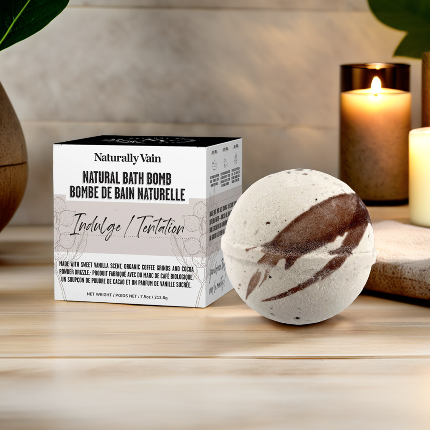 Indulge: Natural Bath Bomb for a Warm, Comforting Soak with Coffee & Cocoa