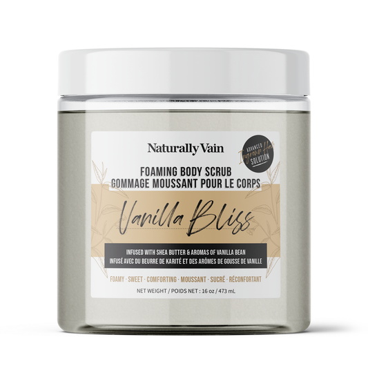 Vanilla Bliss: Hydrating + Nourishing Foaming Body Scrub for Dry Skin Types